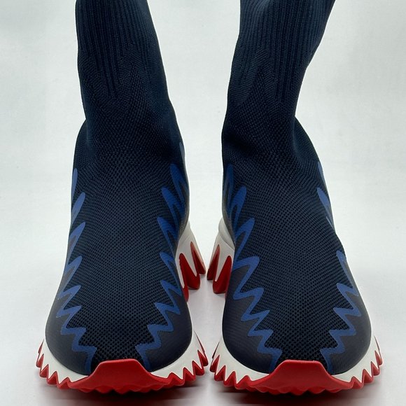 Christian Louboutin SHARKY SOCK Women Knit Flat Sneakers Shoes Navy - Picture 6 of 12